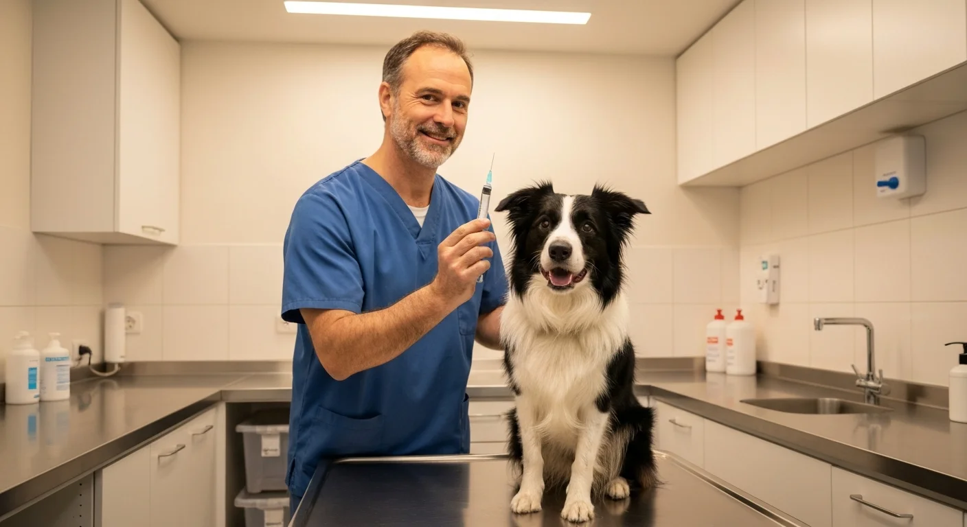 Border Collie at a veterinary clinic for deworming treatment