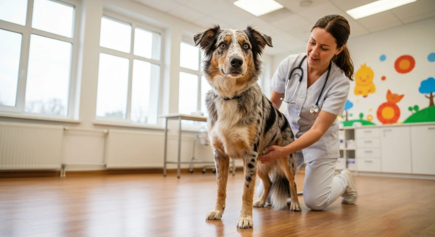 Mixed breed dog with herding traits at the vet