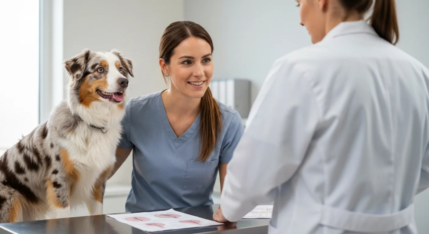 Dog owner consulting with veterinarian about MDR1 mutation